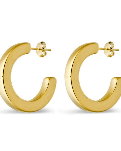 Gold SS Square Edged Hoop Earring