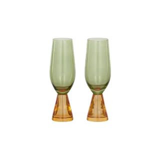 Pyramid Glass Flute Set 2 Amber/Green