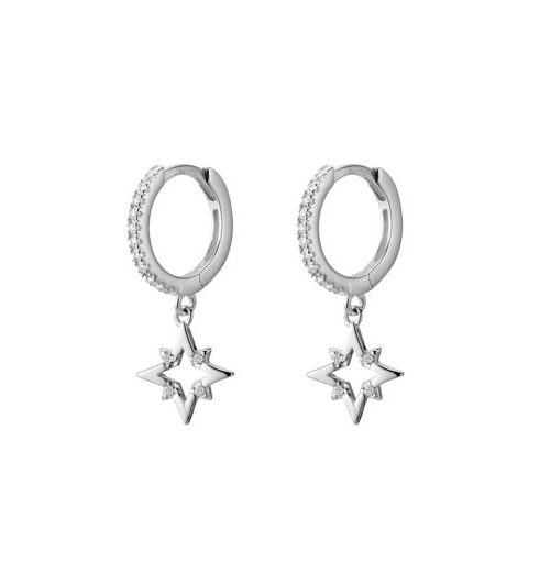 Silver Star Charm CZ Huggie Earring