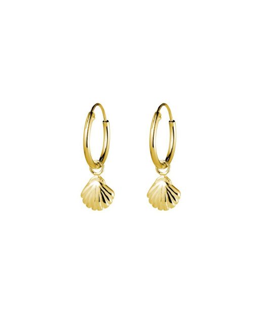 Gold Clam Shell Hoop Sleeper Earring