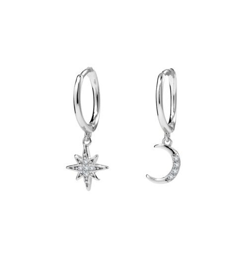 Silver Huggie With Star & Moon Charms