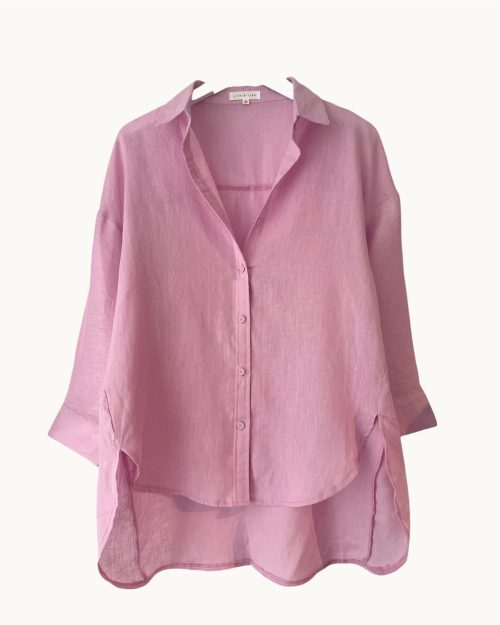 Little Lies Linen Boyfriend Shirt - Candy Pink