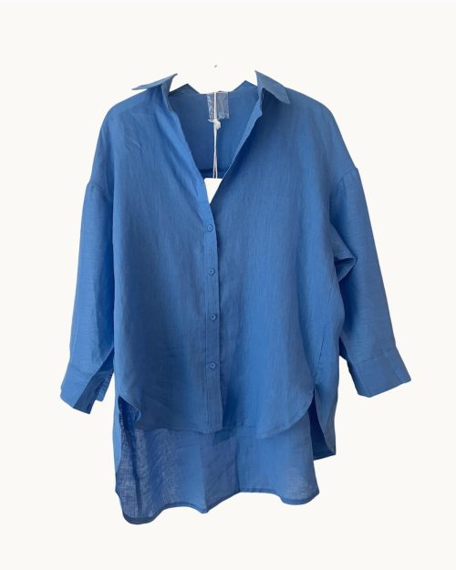 Little Lies Linen Boyfriend Shirt - Dazzling Blue