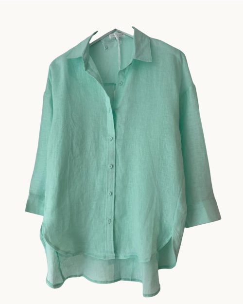 Little Lies Linen Boyfriend Shirt - Ocean Air