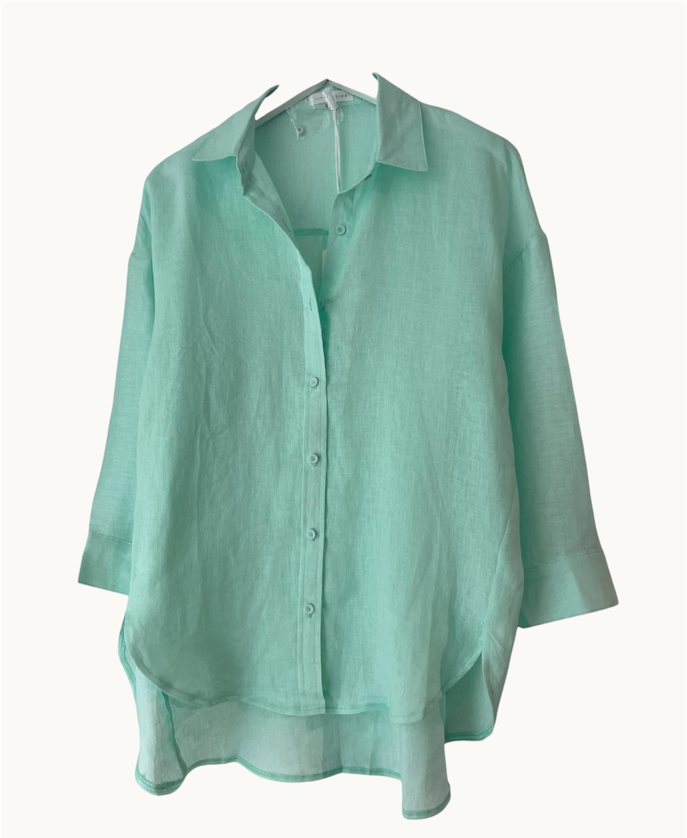 Little Lies Linen Boyfriend Shirt - Ocean Air