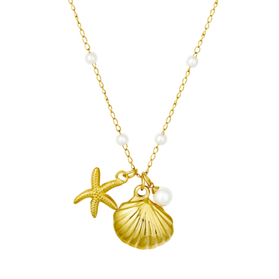 Gold SS Pearl Necklace w Floating Charms