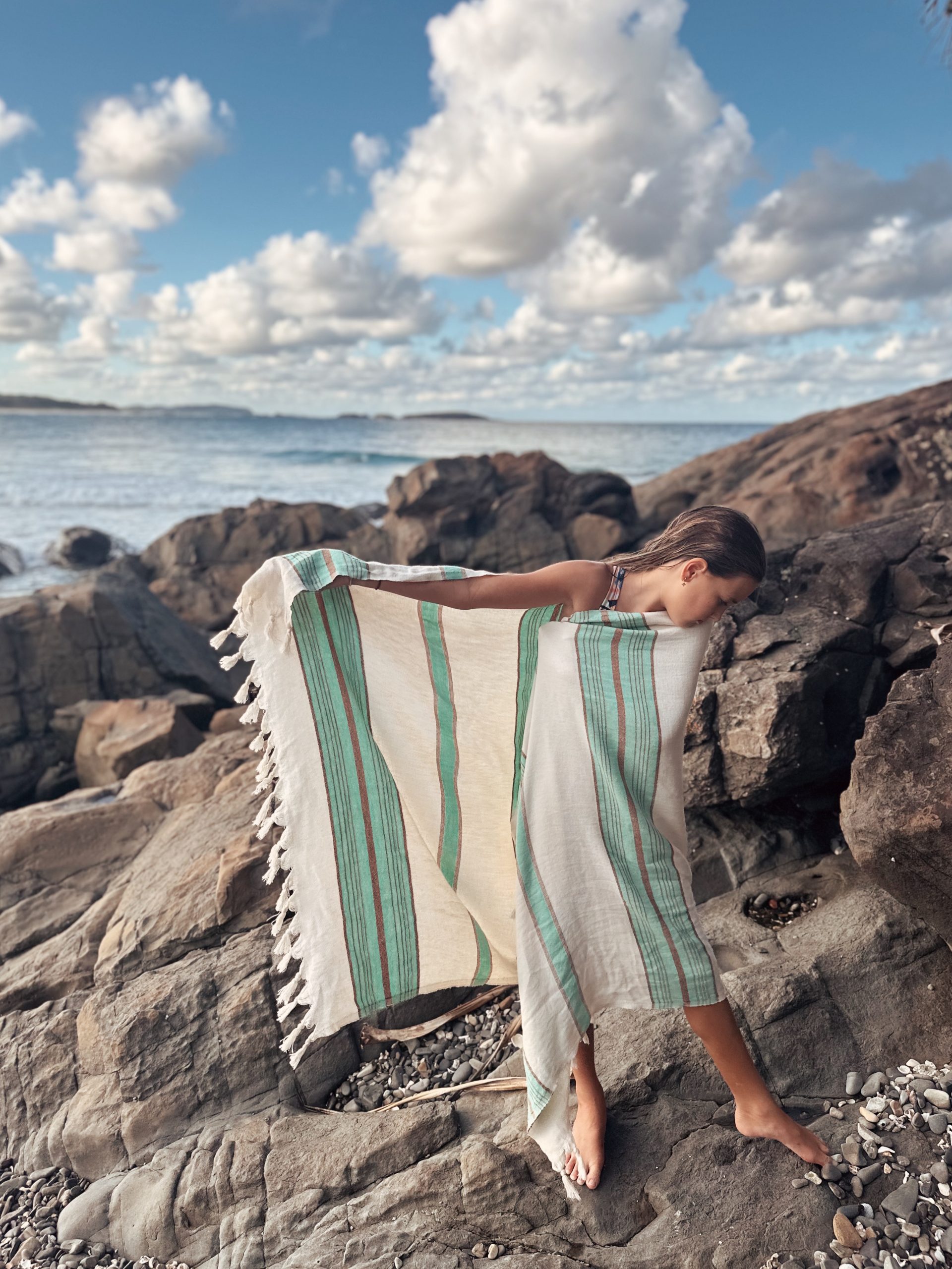Salty Shadows Turkish Towel - Aqua Stripe - Image 2