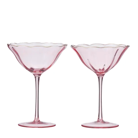 Crowne Glass Coupe Pink/Gold Set 2
