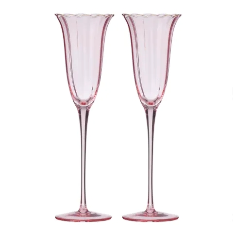 Crowne Glass Flute Pink/Gold Set 2