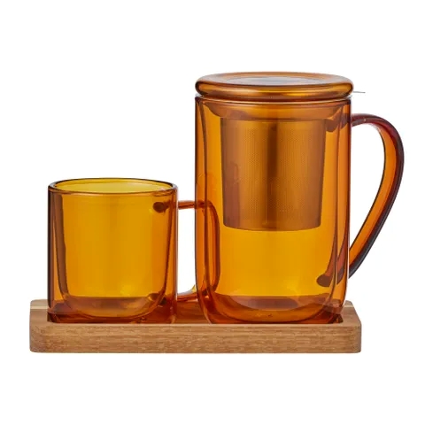 Tea For 1 Glass 3pc Set Amber