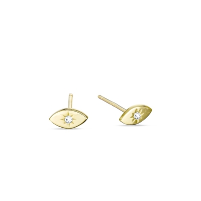 Gold CZ Almond Shape Stud Earring