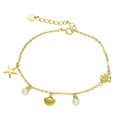 Gold Pearl & Ocean Charm Bracelet