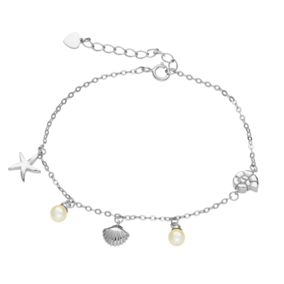 Silver Pearl & Ocean Charm Bracelet