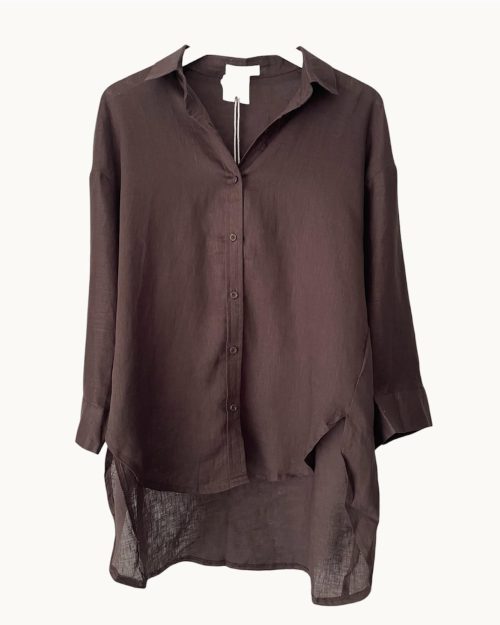 Little Lies Linen Boyfriend Shirt - Chocolate