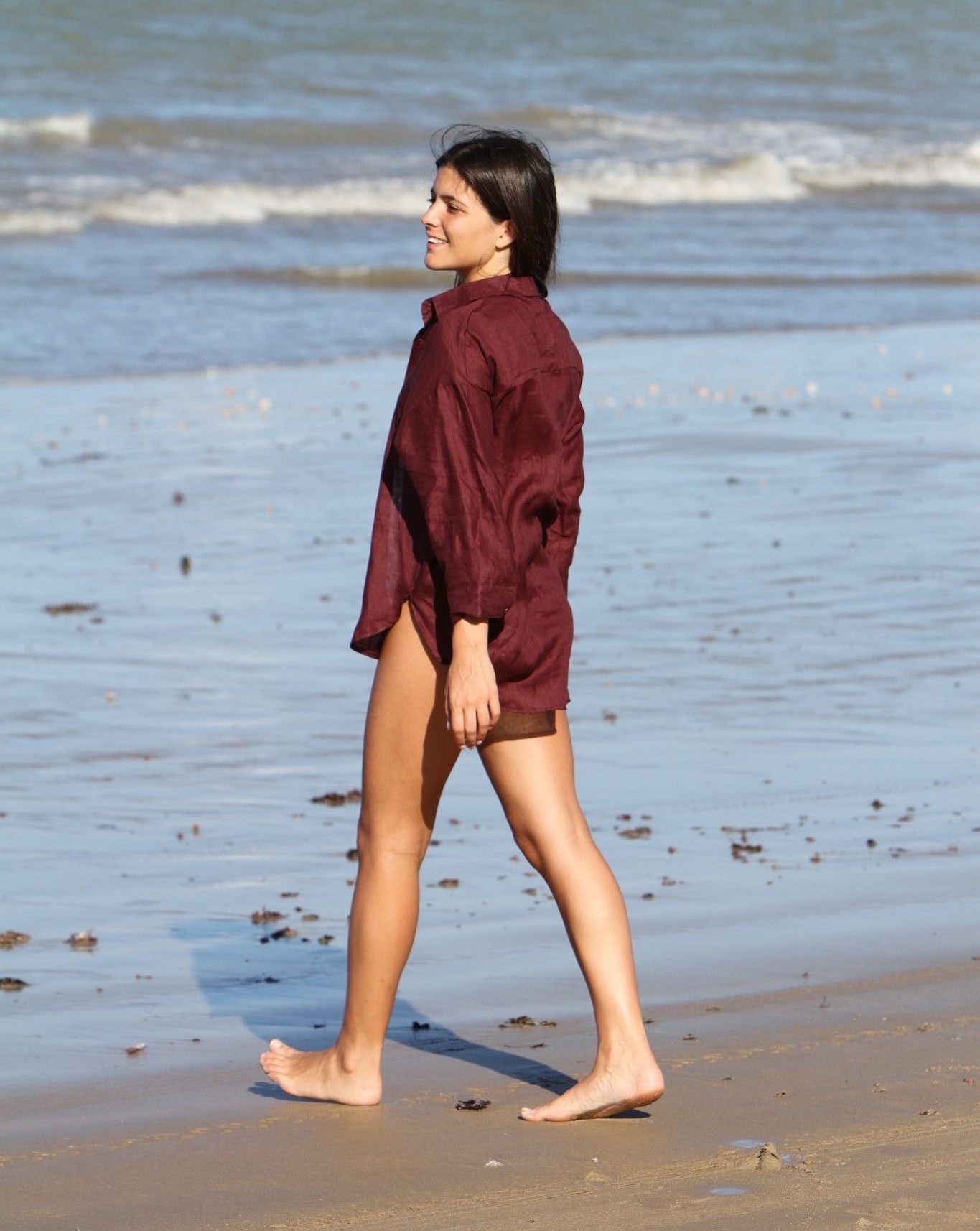 Little Lies Linen Boyfriend Shirt - Cherry - Image 3