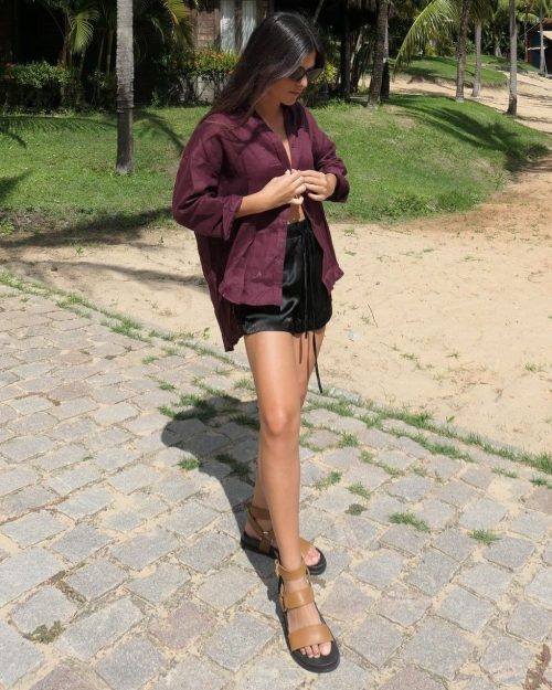 Little Lies Linen Boyfriend Shirt - Cherry