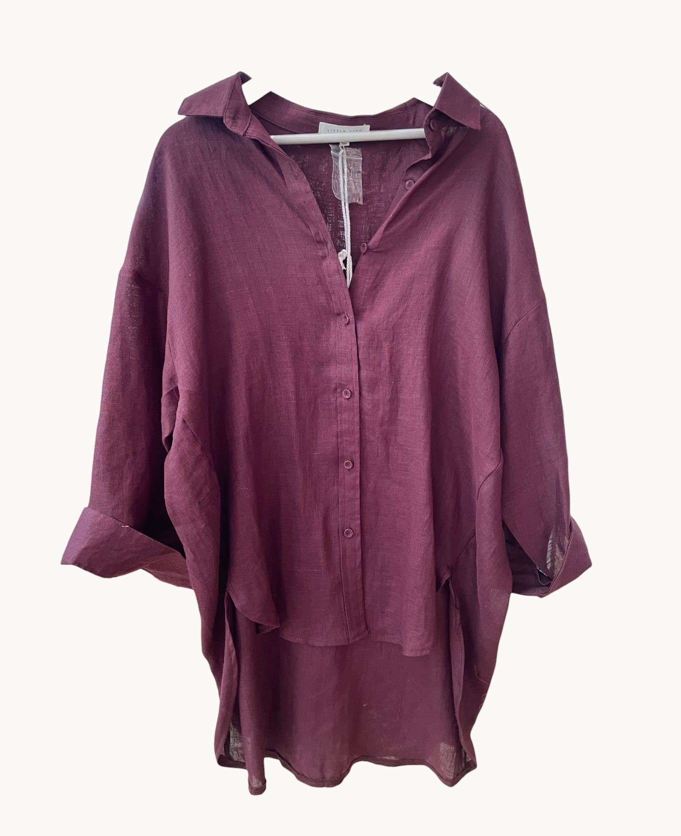 Little Lies Linen Boyfriend Shirt - Cherry - Image 5