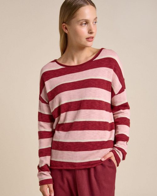 Little Lies Sophie Stripe Top - Cherry/Soft Pink