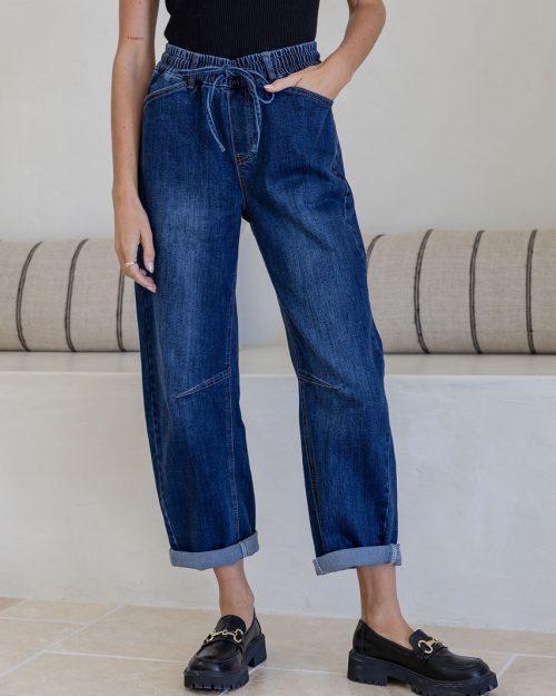 Stretch Barrel Jeans - Dark Mid Wash