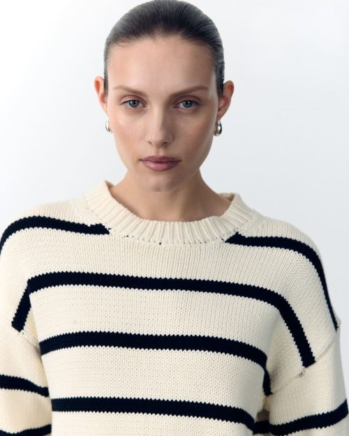 Little Lies Lauren Stripe Cotton Knit - Milk/Black