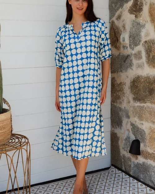 Geraldine Cotton Midi Dress - Blue