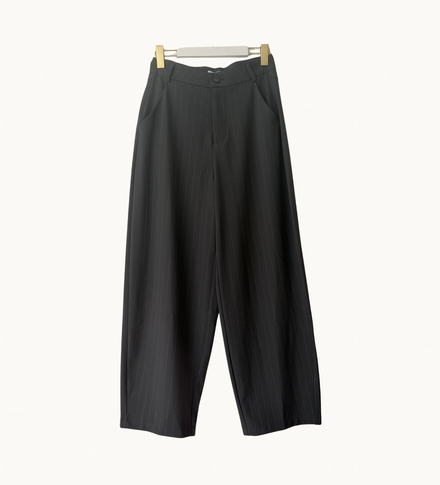 Penelope Barrel Leg Trouser - Charcoal Pinstripe - Image 2