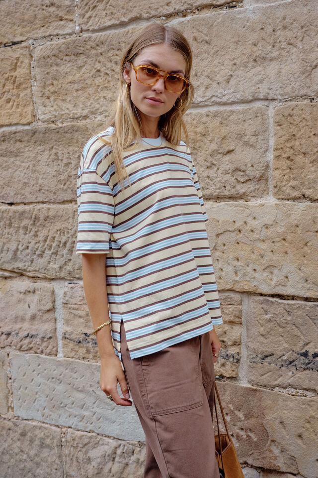 Stevie Slouchy Tee - New Butter Brunette Stripe - Image 2