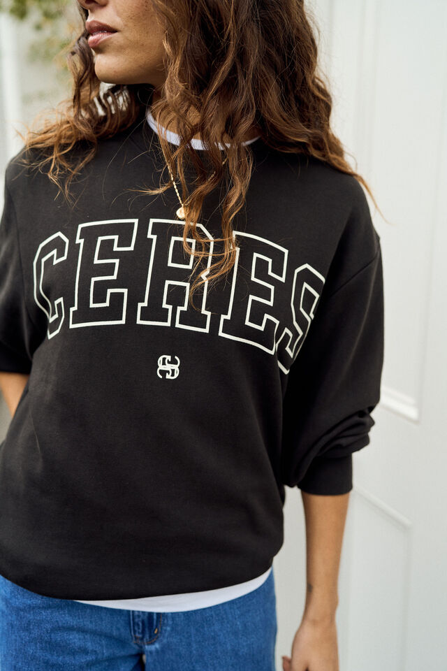 Isla Oversized Slouchy Crew - Phantom/White Heritage Outline - Image 2