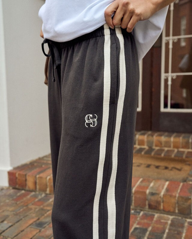 Gigi Wide Leg Terry Trackpant - Phantom Side Stripe