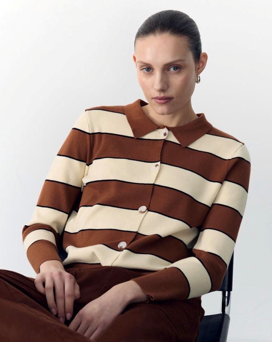 Little Lies Noah Stripe Cardigan - Rust/Cream - Image 3