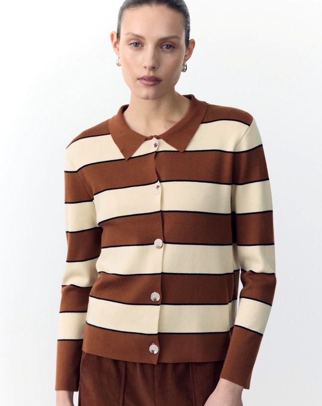 Little Lies Noah Stripe Cardigan - Rust/Cream