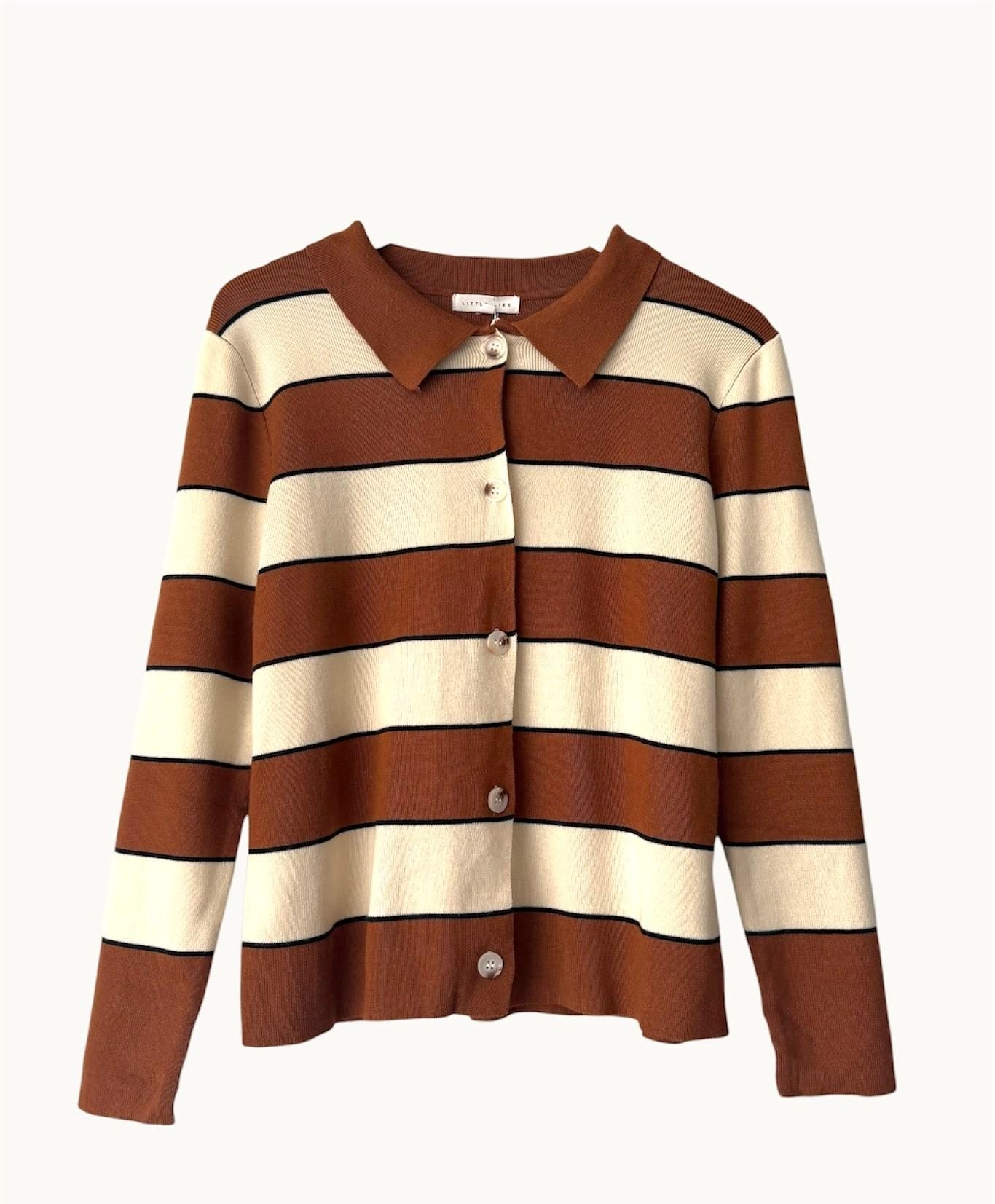 Little Lies Noah Stripe Cardigan - Rust/Cream - Image 2
