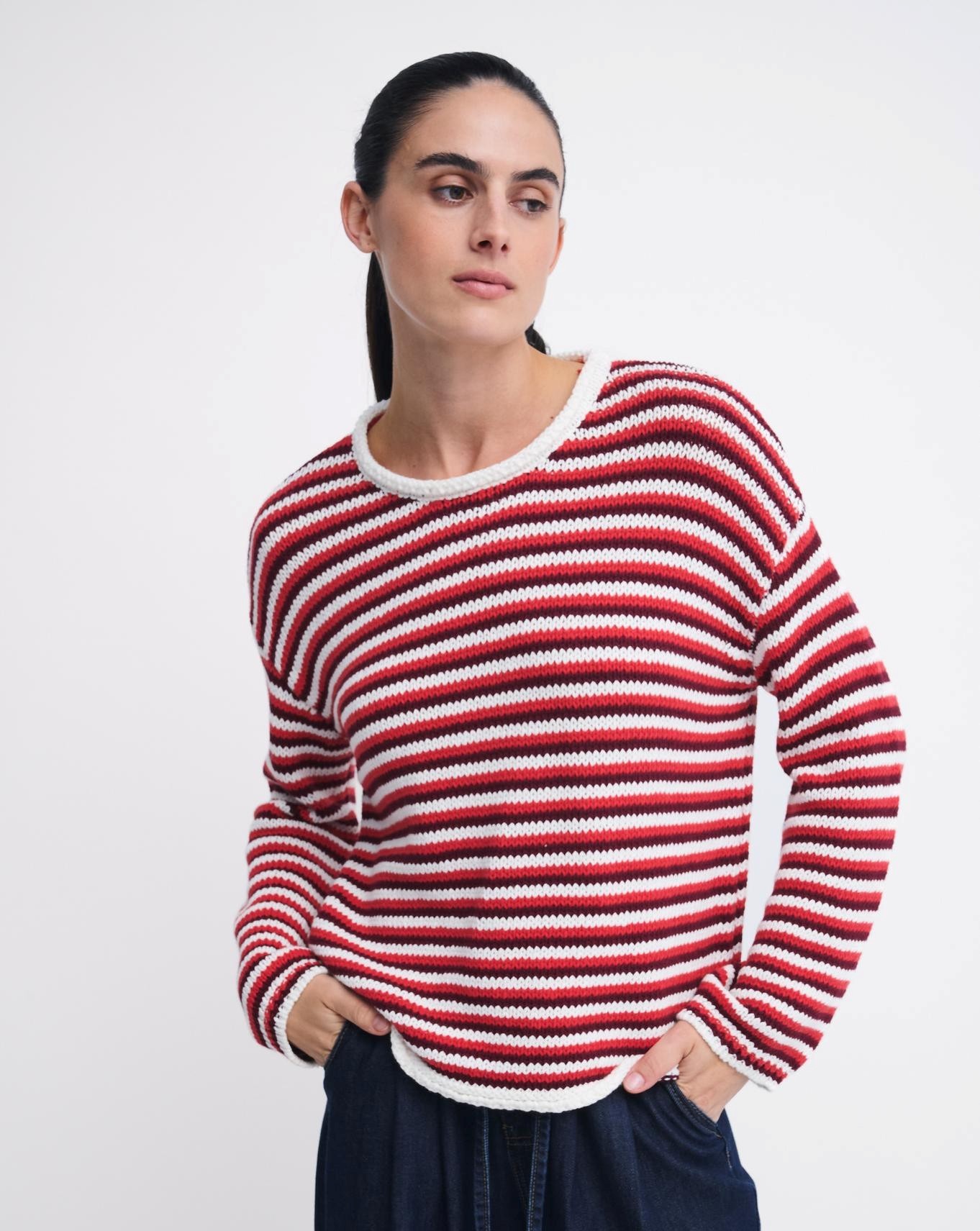 Little Lies Suzie Stripe Knit - Red/Maroon