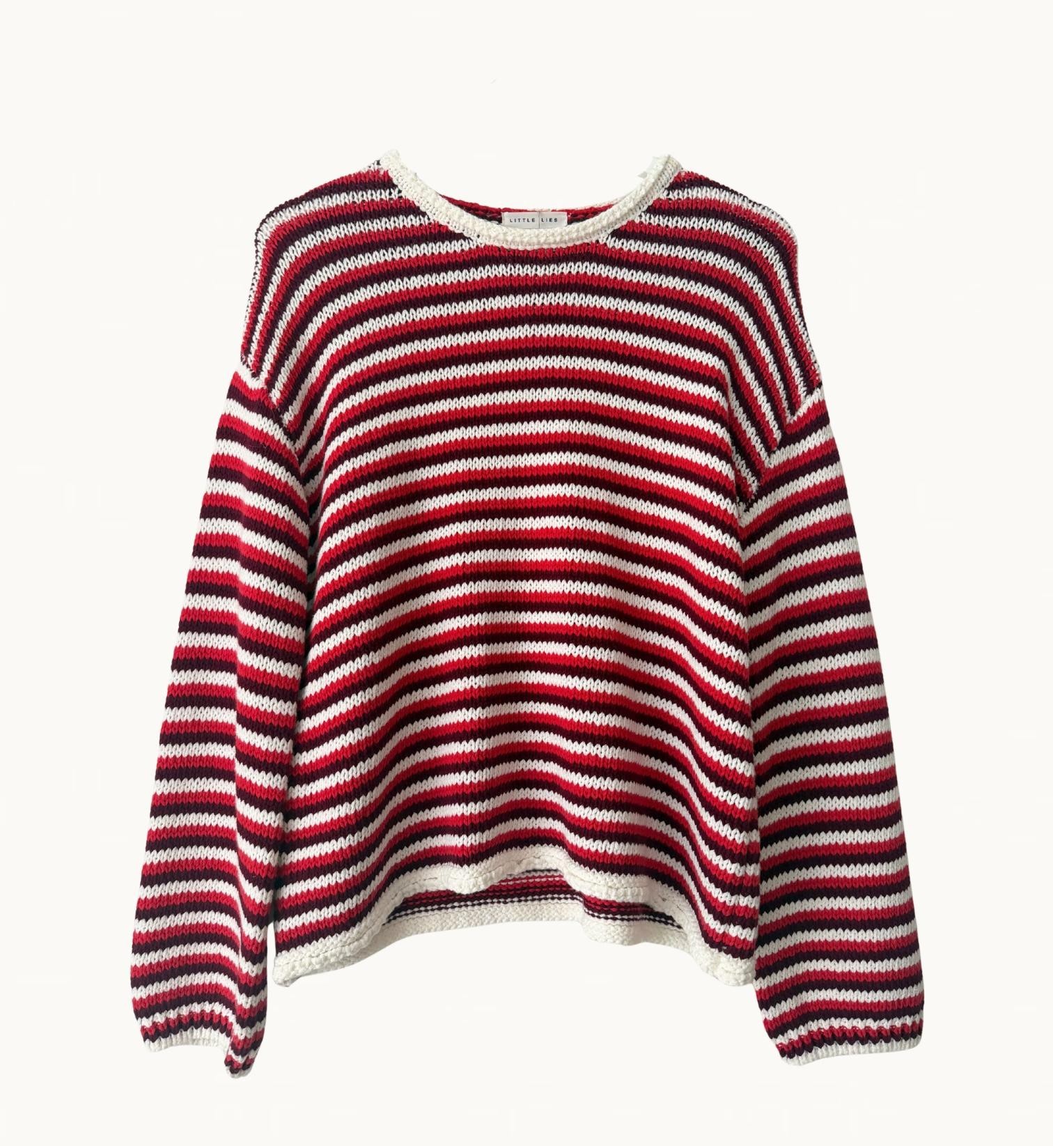 Little Lies Suzie Stripe Knit - Red/Maroon - Image 4