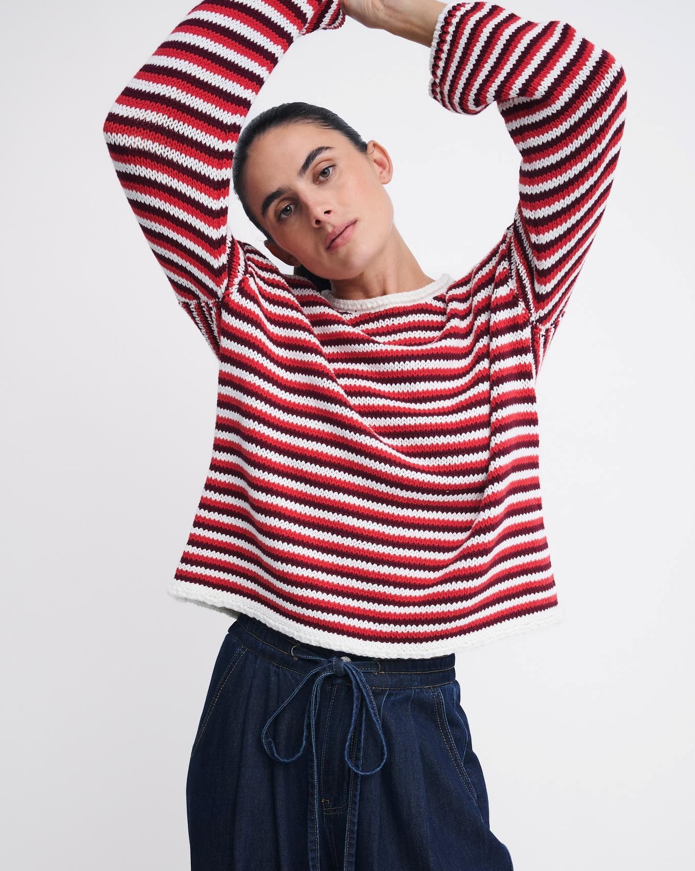Little Lies Suzie Stripe Knit - Red/Maroon - Image 2