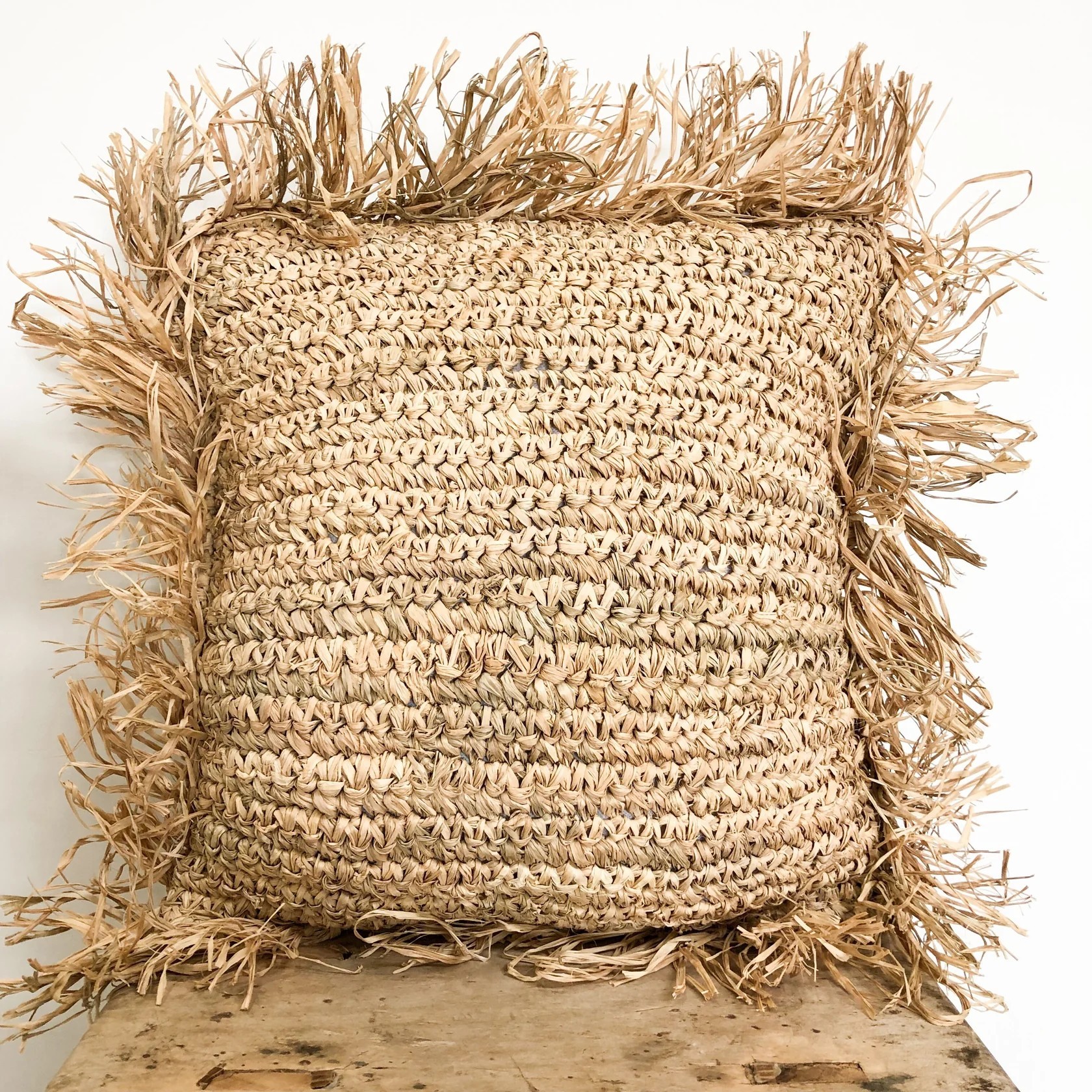 Bora Bora Raffia Cushion Cover with Fringe Natural 50x50cm