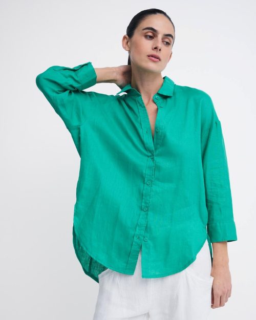 Little Lies Linen Boyfriend Shirt - Teal