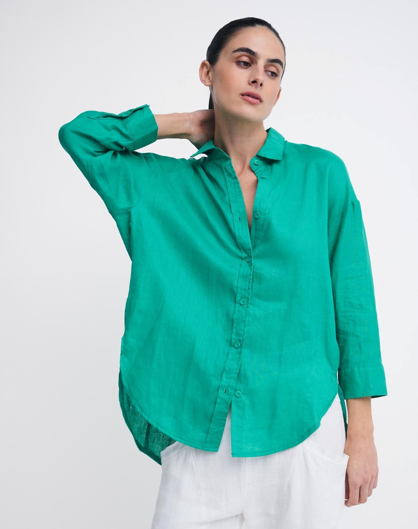 Little Lies Linen Boyfriend Shirt - Teal