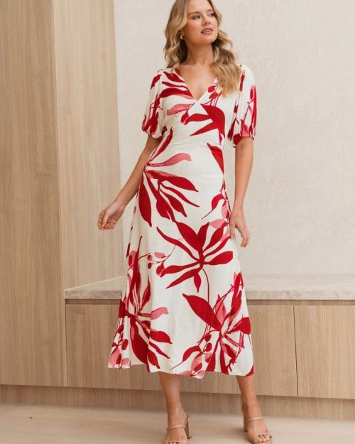 White Closet Scarlet Bloom Midi Dress