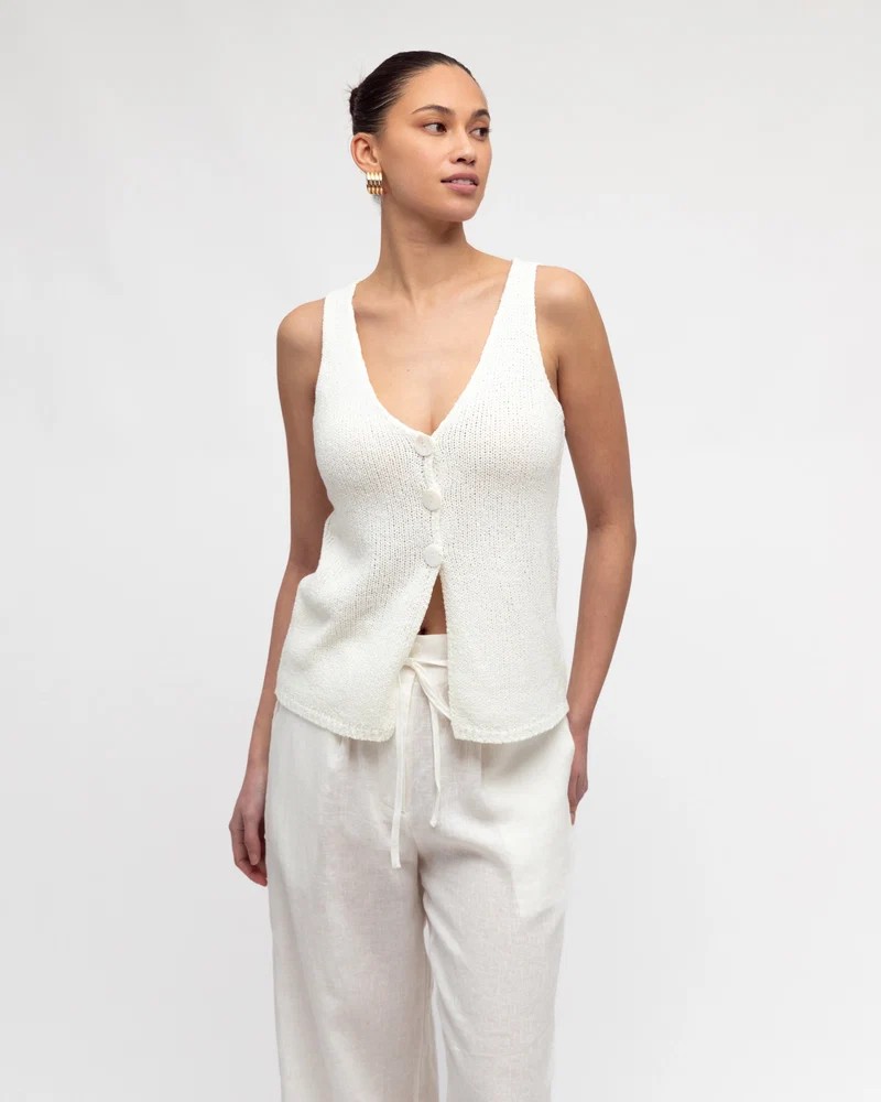 White Closet V-Neck Boucle Knit Top - White - Image 2
