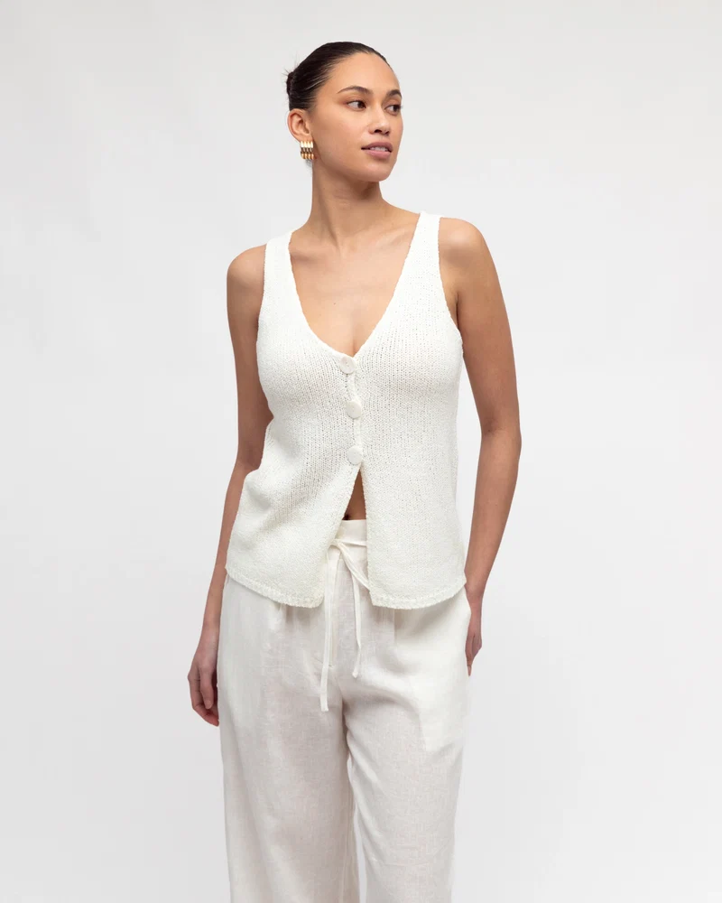 White Closet V-Neck Boucle Knit Top - White - Image 3