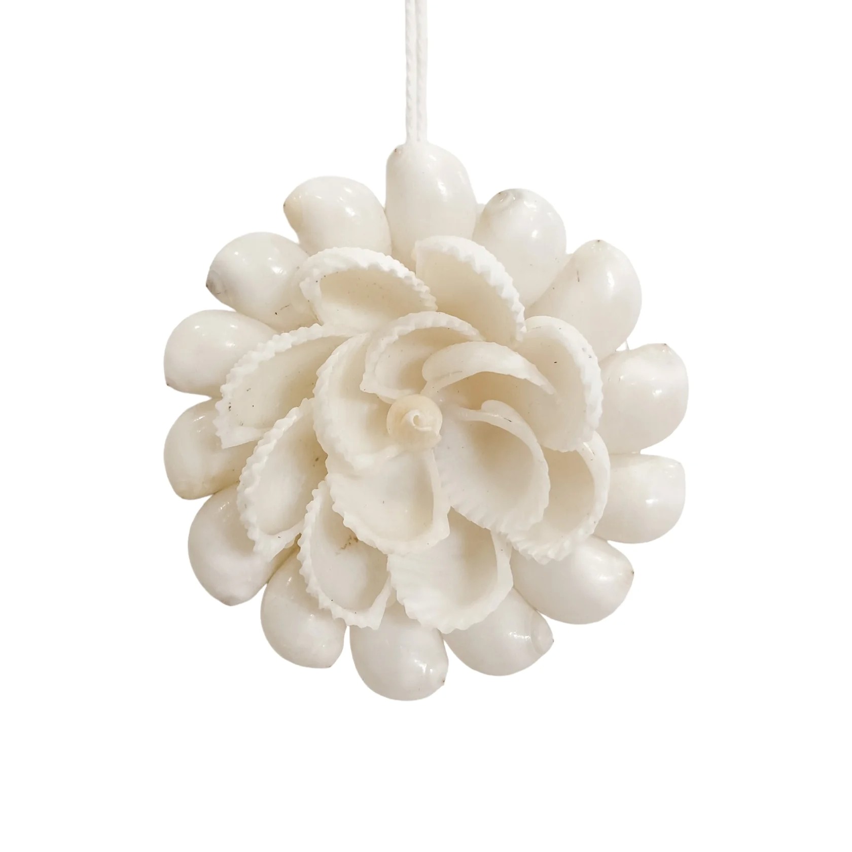Hanging Shell Ornament on String - White Round Shell