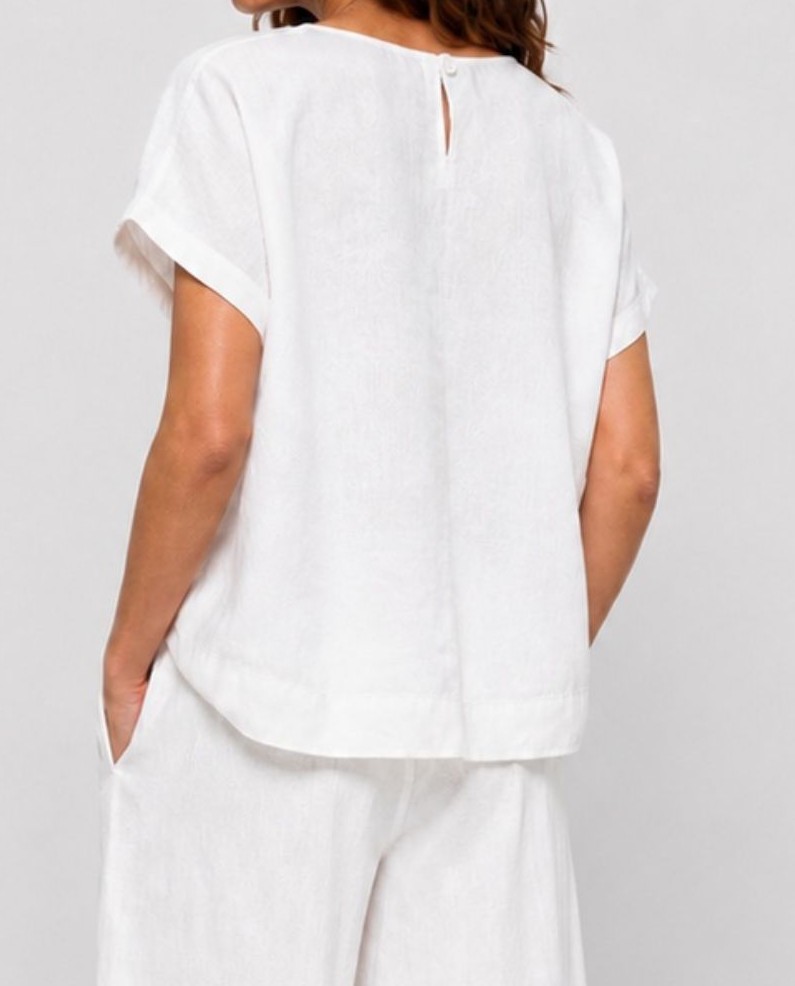 Aubree Linen Blend Top - White - Image 3