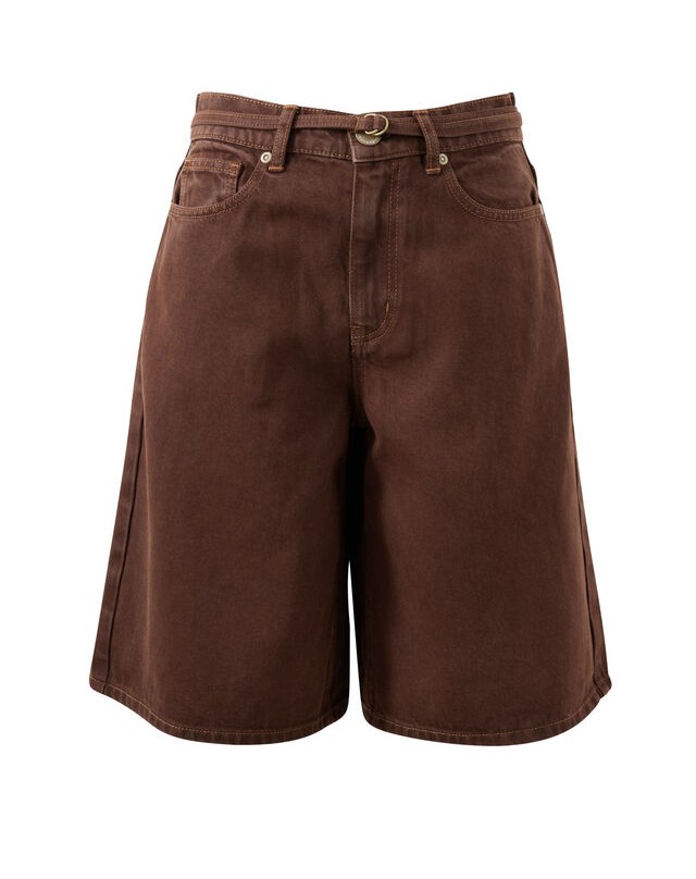 Olive Belted Denim Short - Chocolate - Image 4