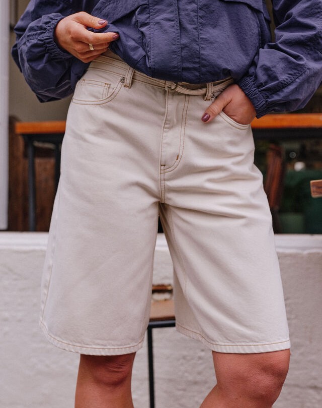 Olive Belted Denim Short - Fresh Sand - Image 3