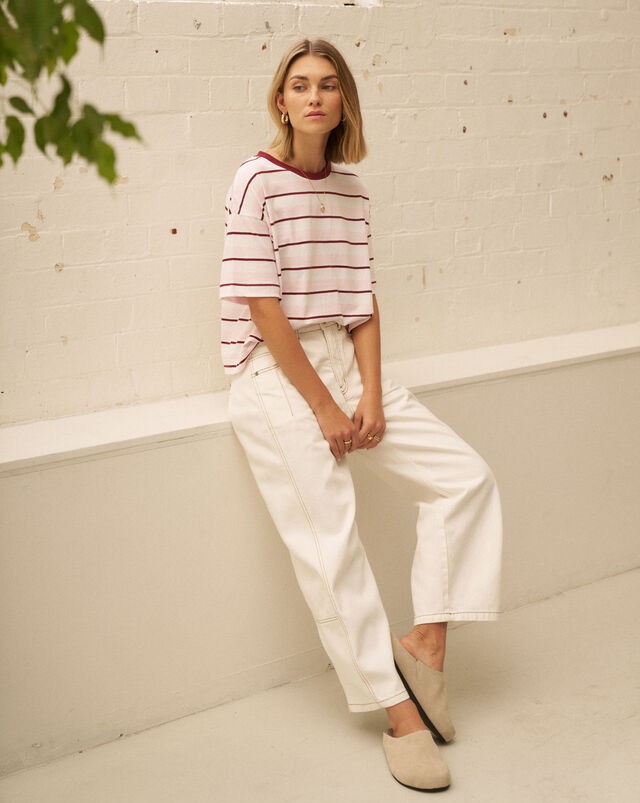 Brea Boxy Tee - Sunfaded Pink/Mulberry Stripe - Image 3