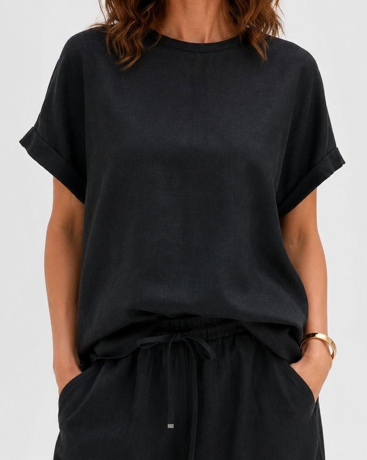 Aubree Linen Blend Top - Black