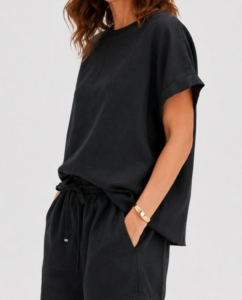 Aubree Linen Blend Top - Black - Image 2