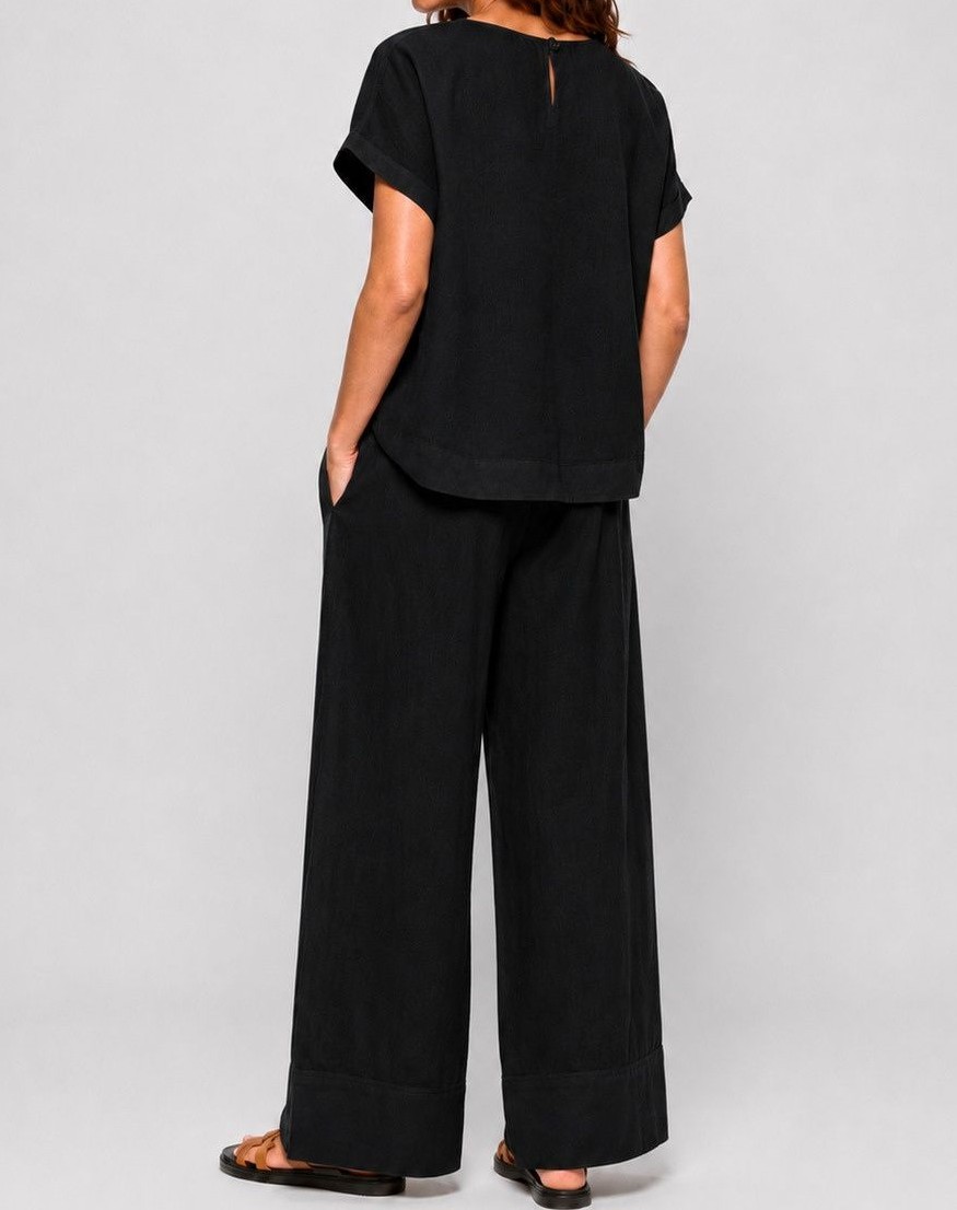 Aubree Linen Blend Top - Black - Image 3