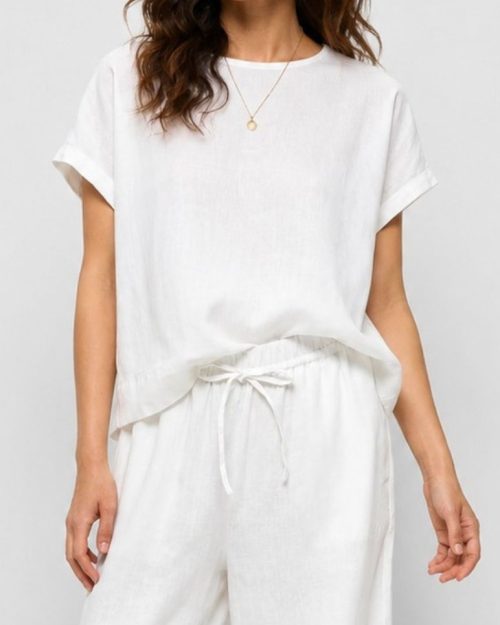 Aubree Linen Blend Top - White